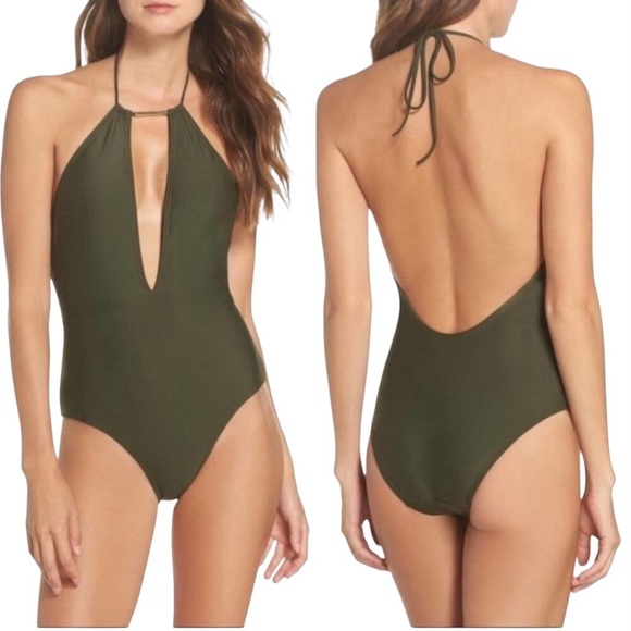 TED BAKER Pikaa Halter Olive Green One-Piece Swimsuit - Picture 1 of 9